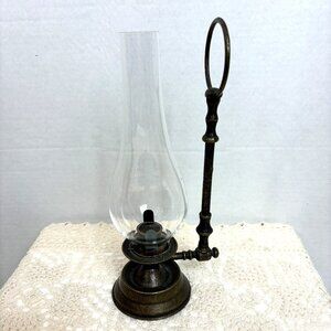 * VTG Brass Taper Candleholder with Hurricane Glass Chimney